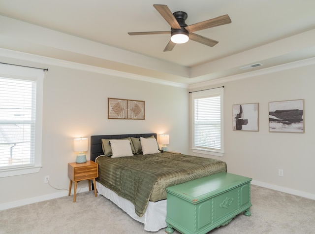 3328 Prairie Range Ln, Apison, TN 37302 - bedroom featuring light colored carpet, a tray ceiling, and ceiling fan