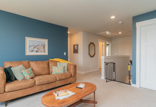 3328 Prairie Range Ln, Apison, TN 37302 - living area with attic access, light carpet, and recessed lighting