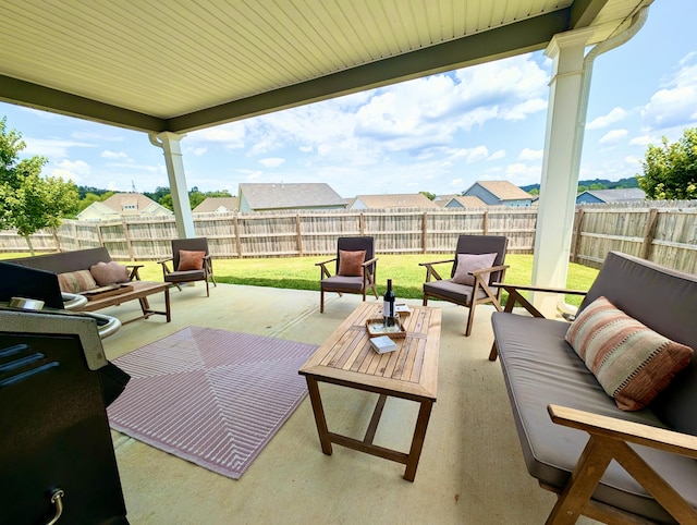 3328 Prairie Range Ln, Apison, TN 37302 - fenced backyard featuring an outdoor living space, a patio, and a residential view