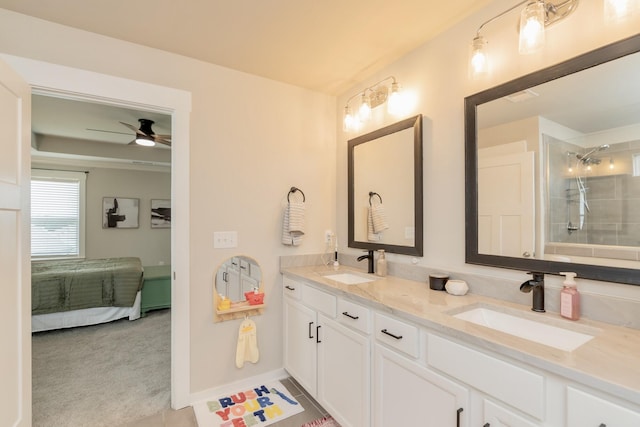 3328 Prairie Range Ln, Apison, TN 37302 - ensuite bathroom with double vanity, tiled shower, and a ceiling fan