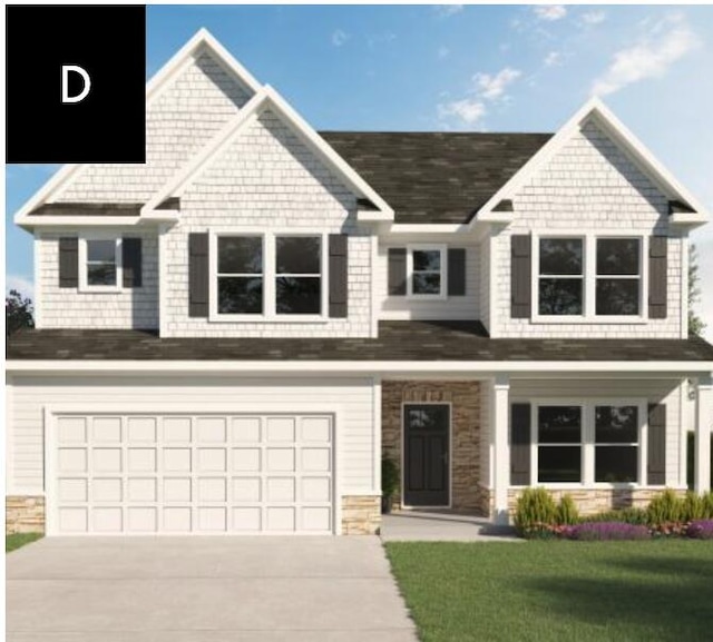 2199 Firelight Way Unit 93, Ooltewah, TN 37363 - craftsman house featuring a garage, concrete driveway, a front lawn, and stone siding