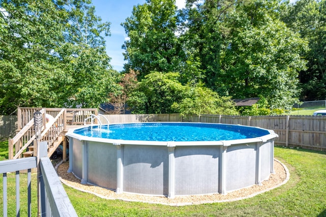6220 Hunter Valley Rd, Ooltewah, TN 37363 - view of swimming pool with a deck, a fenced backyard, and stairs