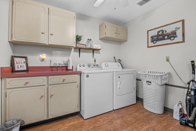 684 Mcconnell Xing, Lafayette, GA 30728 - laundry area with cabinet space, independent washer and dryer, light wood finished floors, and a ceiling fan