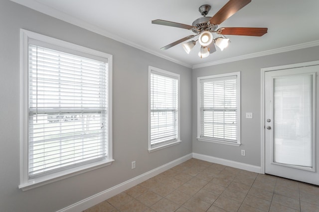 802 Applebrook Dr Unit 802, Rossville, GA 30741 - spare room featuring crown molding, plenty of natural light, ceiling fan, and light tile patterned floors