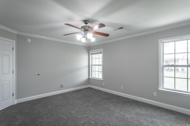 802 Applebrook Dr Unit 802, Rossville, GA 30741 - empty room featuring crown molding, a ceiling fan, dark carpet, and a smoke detector