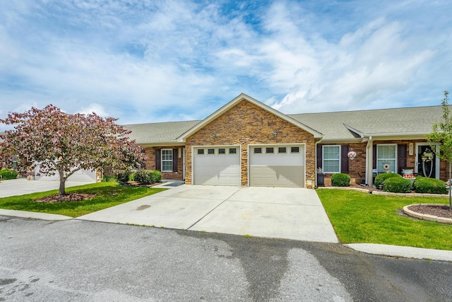 802 Applebrook Dr Unit 802, Rossville, GA 30741 - view of front of home featuring an attached garage, driveway, a front lawn, a shingled roof, and stone siding