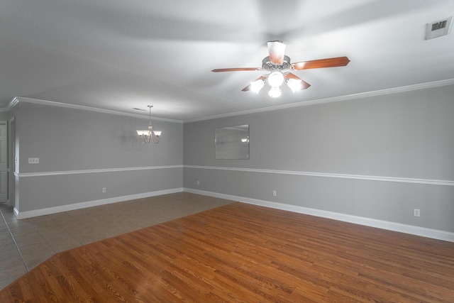 802 Applebrook Dr Unit 802, Rossville, GA 30741 - spare room with crown molding, ceiling fan, a chandelier, and wood finished floors