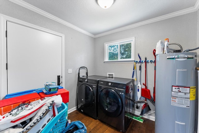 100 Anderson Ridge Rd, Jasper, TN 37347 - washroom featuring water heater, washing machine and clothes dryer, wood finished floors, crown molding, and a textured ceiling