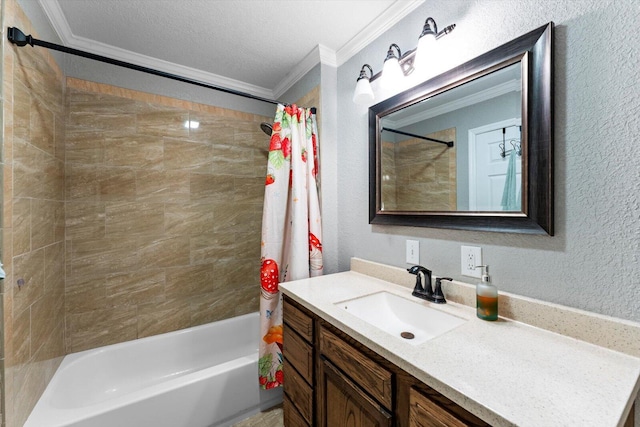 100 Anderson Ridge Rd, Jasper, TN 37347 - bathroom featuring crown molding, vanity, shower / bath combo with shower curtain, and a textured wall