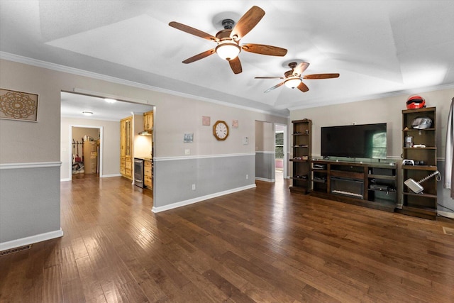 100 Anderson Ridge Rd, Jasper, TN 37347 - living area featuring ceiling fan, crown molding, wood finished floors, and a tray ceiling