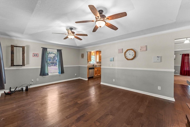 100 Anderson Ridge Rd, Jasper, TN 37347 - empty room featuring a ceiling fan, ornamental molding, and dark wood-style floors
