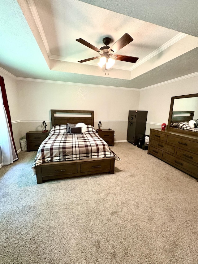100 Anderson Ridge Rd, Jasper, TN 37347 - carpeted bedroom with a tray ceiling, ornamental molding, a textured ceiling, and ceiling fan