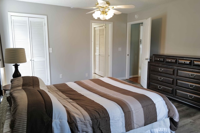 732 Salem Rd, Rossville, GA 30741 - bedroom featuring multiple closets, wood finished floors, and ceiling fan
