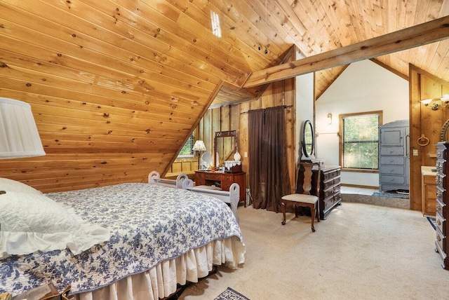 2875 Stagecoach Rd, Sewanee, TN 37375 - bedroom with vaulted ceiling, wooden ceiling, carpet, and wooden walls