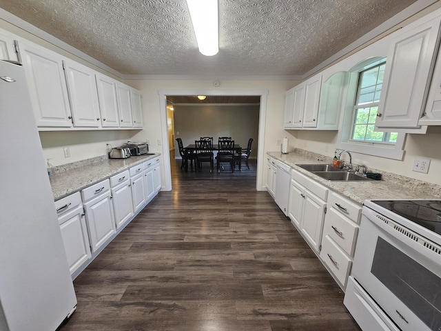 770 Jack Smith Rd Unit 15, Dunlap, TN 37327 - kitchen with white appliances, dark wood-style flooring, white cabinets, and a textured ceiling