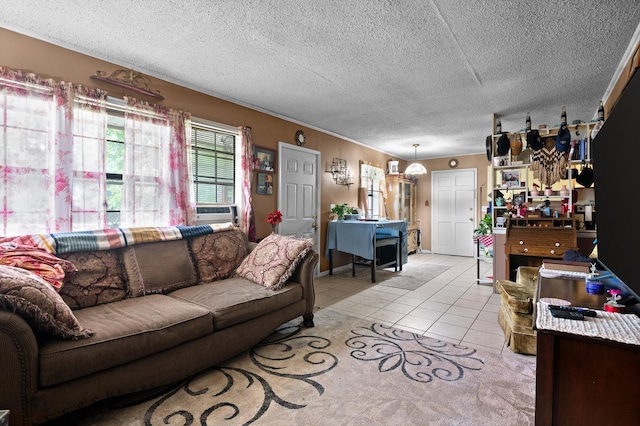 1618 E State Line Rd, Rossville, GA 30741 - living area featuring a textured ceiling, light tile patterned floors, and cooling unit