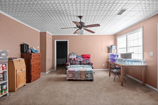 1618 E State Line Rd, Rossville, GA 30741 - bedroom with light carpet, ornamental molding, and ceiling fan