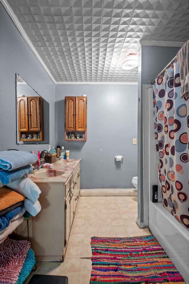 1618 E State Line Rd, Rossville, GA 30741 - full bath with vanity, crown molding, shower / bath combination with curtain, and tile patterned floors