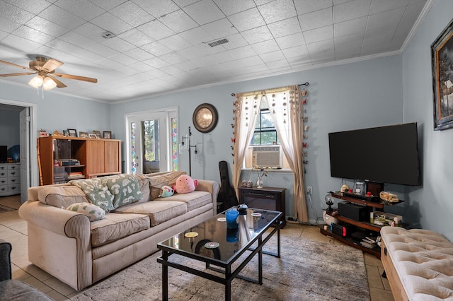 1618 E State Line Rd, Rossville, GA 30741 - tiled living area featuring ornamental molding, plenty of natural light, cooling unit, and a ceiling fan