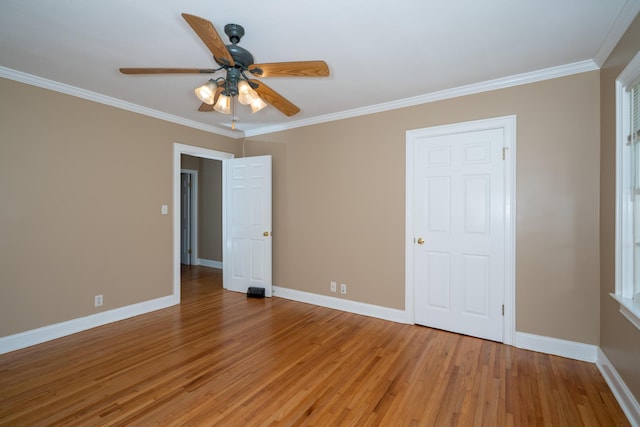208 Wilder Rd, Chickamauga, GA 30707 - unfurnished bedroom with light wood-type flooring, crown molding, and ceiling fan