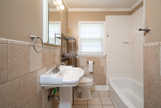 208 Wilder Rd, Chickamauga, GA 30707 - full bath featuring tile walls, ornamental molding, tile patterned floors, and a wainscoted wall