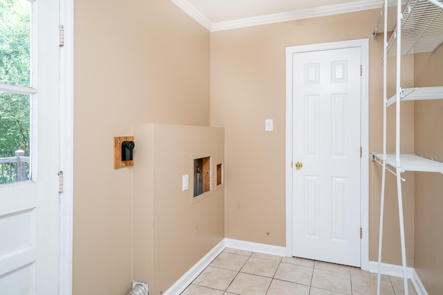 208 Wilder Rd, Chickamauga, GA 30707 - washroom with hookup for a washing machine, ornamental molding, light tile patterned flooring, and electric dryer hookup