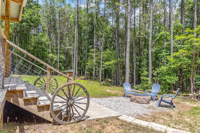 1780 Wolf Haven Rd, Spencer, TN 38585 - view of yard with a fire pit, stairs, and a patio