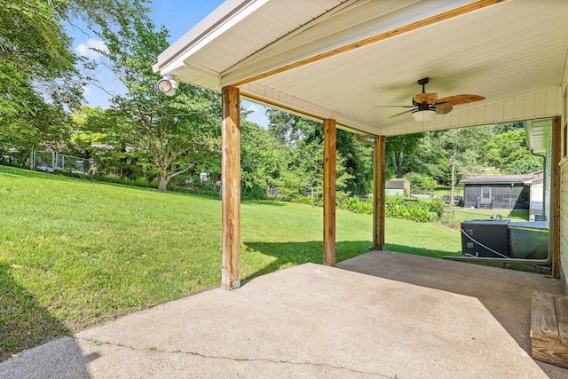 3712 Norma Dr, Chattanooga, TN 37412 - view of patio featuring a ceiling fan and view of wooded area