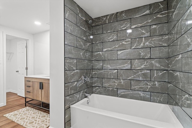 1320 Coker Dr, Dalton, GA 30721 - full bath with bathtub / shower combination, vanity, wood finished floors, and recessed lighting