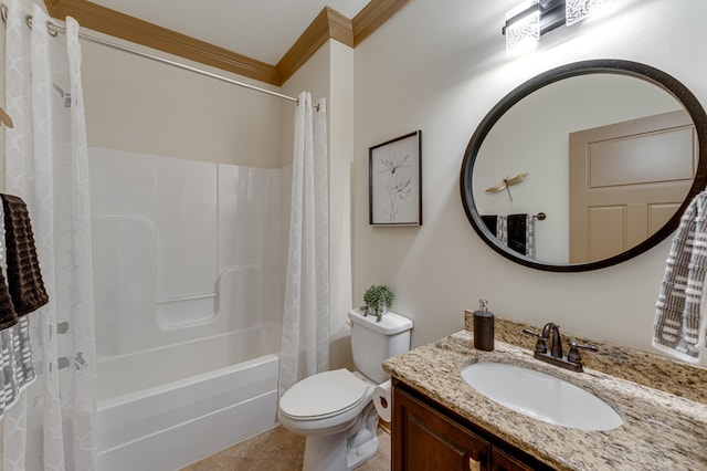 2742 Amsterdam Ln Unit 14, Chattanooga, TN 37421 - full bathroom featuring vanity, shower / bathtub combination with curtain, crown molding, and tile patterned floors