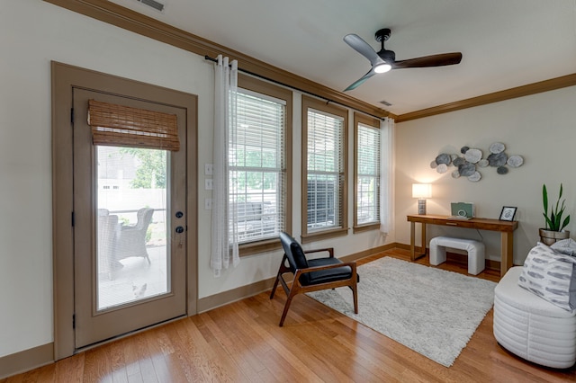 2742 Amsterdam Ln Unit 14, Chattanooga, TN 37421 - living area featuring crown molding, a ceiling fan, light wood finished floors, and an office area