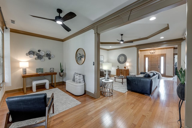 2742 Amsterdam Ln Unit 14, Chattanooga, TN 37421 - living area with ceiling fan, ornamental molding, light wood-style floors, an office area, and recessed lighting