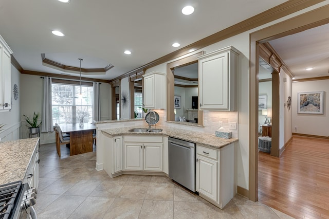 2742 Amsterdam Ln Unit 14, Chattanooga, TN 37421 - kitchen with appliances with stainless steel finishes, ornamental molding, backsplash, recessed lighting, and light stone counters