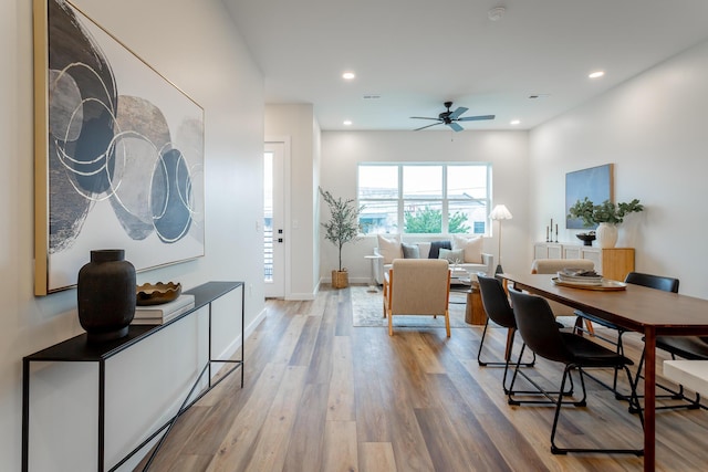 1857 Zeta Way, Chattanooga, TN 37404 - dining area featuring wood finished floors, a ceiling fan, and recessed lighting