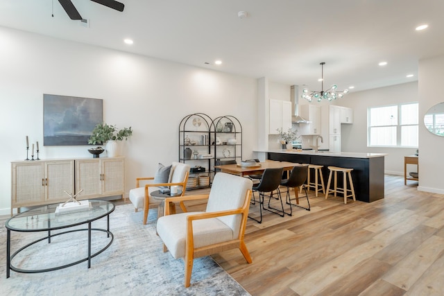 1857 Zeta Way, Chattanooga, TN 37404 - living area with a chandelier, light wood-style flooring, ceiling fan, and recessed lighting