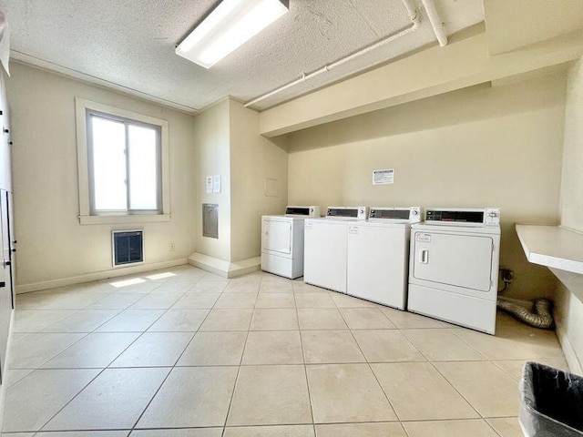 1131 Stringers Ridge Rd Unit 4C, Chattanooga, TN 37405 - shared laundry room with a textured ceiling, light tile patterned flooring, heating unit, and washer and dryer