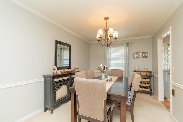 1510 Cannon Dr, Fort Oglethorpe, GA 30742 - dining space featuring a chandelier, light colored carpet, and ornamental molding