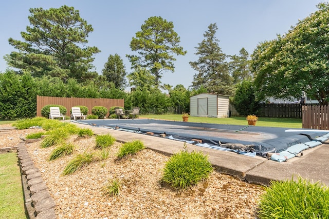 1510 Cannon Dr, Fort Oglethorpe, GA 30742 - view of swimming pool with a storage shed and a diving board