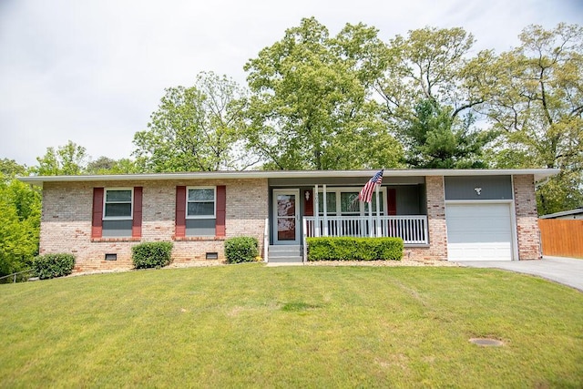 505 Heidi Cir, Chattanooga, TN 37415 - ranch-style house with brick siding, a garage, crawl space, a porch, and asphalt driveway