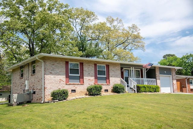 505 Heidi Cir, Chattanooga, TN 37415 - ranch-style house with a garage, crawl space, a porch, brick siding, and a front yard