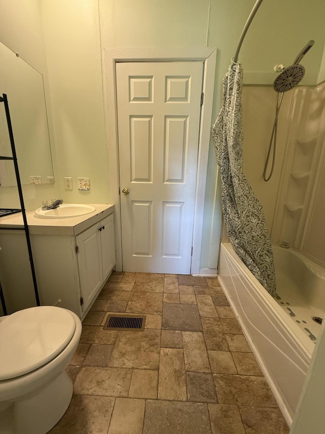 2487 Corinth Rd, Lafayette, GA 30728 - full bath with stone tile floors, vanity, and shower / bathtub combination with curtain