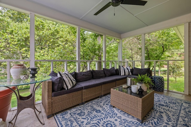 9420 Mountain Shadows Dr, Chattanooga, TN 37421 - sunroom / solarium featuring a ceiling fan and an outdoor living space