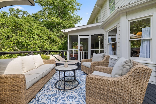 9420 Mountain Shadows Dr, Chattanooga, TN 37421 - wooden deck featuring outdoor lounge area and a sunroom