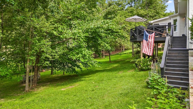 9420 Mountain Shadows Dr, Chattanooga, TN 37421 - view of green lawn featuring stairs and a deck