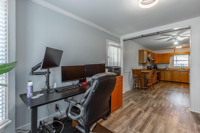 1602 Prater Rd, Chattanooga, TN 37412 - office area with wood finished floors, ceiling fan, and ornamental molding