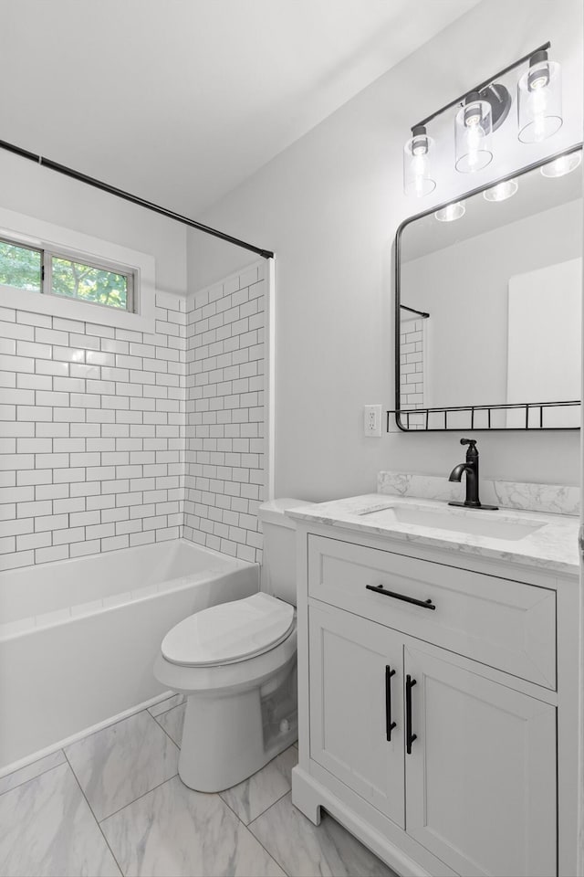 3671 Thrushwood Dr, Chattanooga, TN 37415 - bathroom featuring vanity, marble finish flooring, and shower / washtub combination