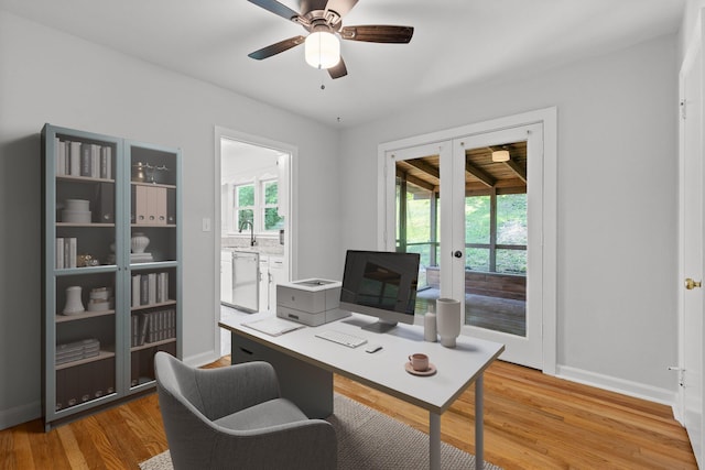 3671 Thrushwood Dr, Chattanooga, TN 37415 - office area featuring french doors, healthy amount of natural light, light wood-style flooring, and ceiling fan