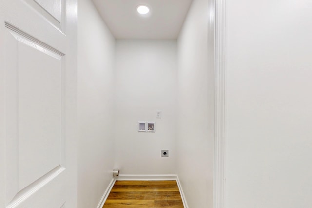 1150 Lang St NE, Cleveland, TN 37311 - washroom featuring hookup for an electric dryer, hookup for a washing machine, wood finished floors, and recessed lighting