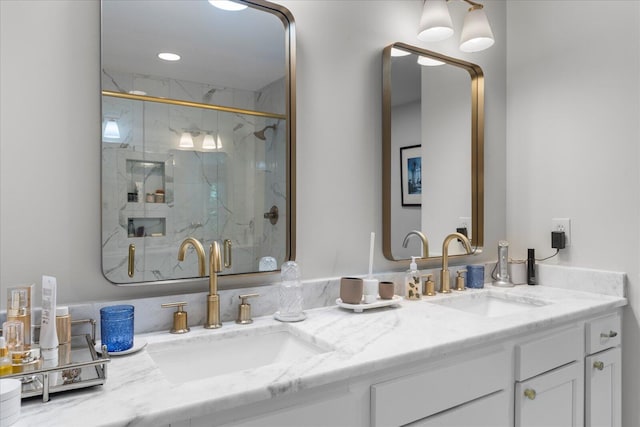 110 Linden St, Lookout Mountain, TN 37350 - bathroom with double vanity and a marble finish shower