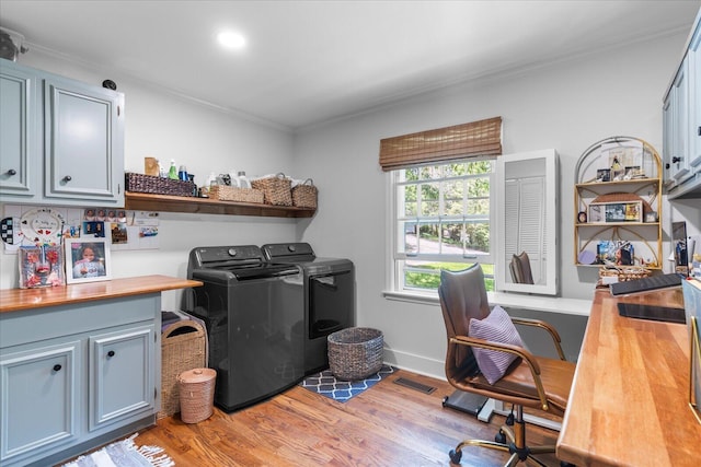 110 Linden St, Lookout Mountain, TN 37350 - office area with separate washer and dryer, crown molding, and light wood finished floors